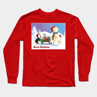 Merry Christmas Cute Cartoon Print Long Sleeve T-Shirt